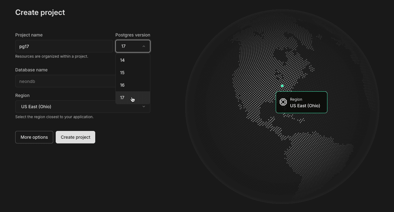Postgres 17 Create project